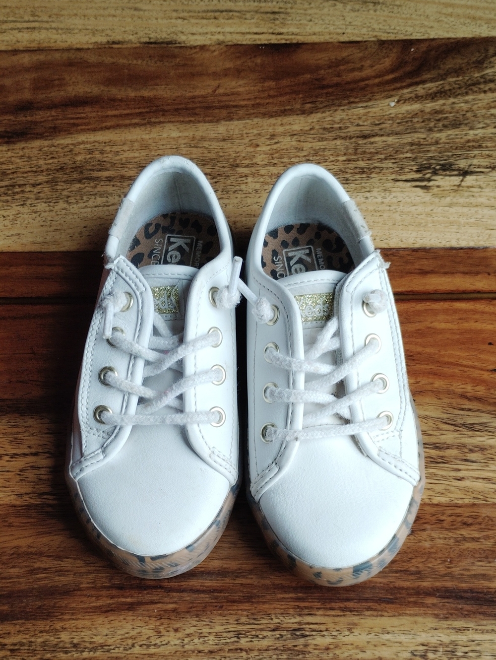 Keds Kickstart White Leather Sneaker with Leopard Sole Little Kid/Toddler Sz 8